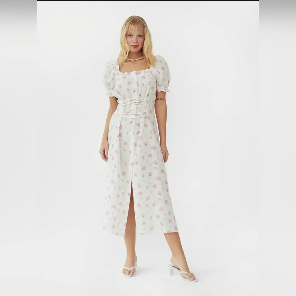 Sleeper Marquise 100% linen dress in roses, sz xs - Picture 3 of 13